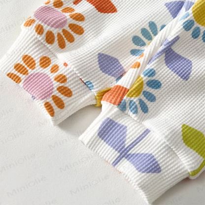 Baby Flower Print White Waffle Sweatshirt 2-piece Set - image 6