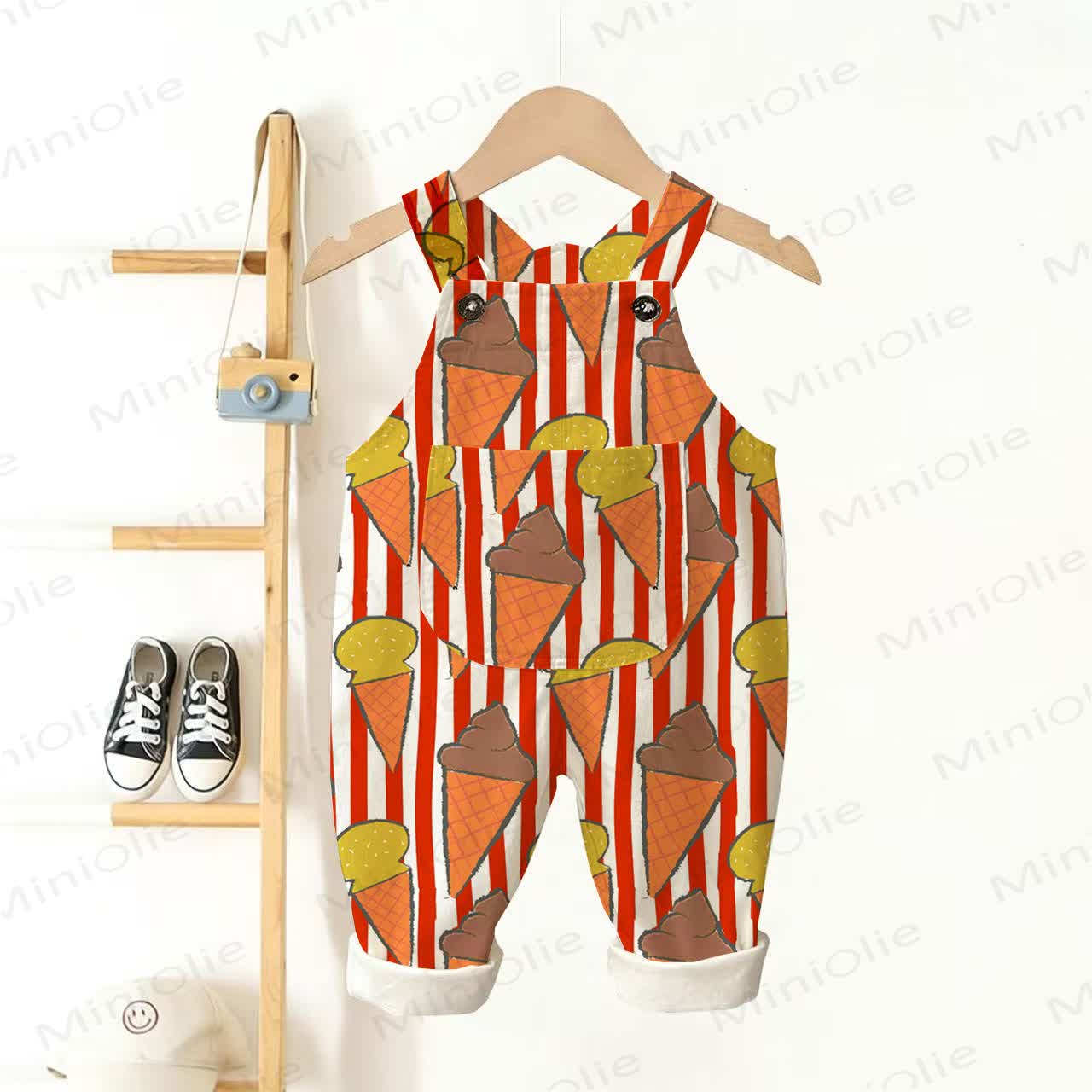 Baby Toddler Ice Cream Print Plaid Overalls - White - 3-5T - image 1