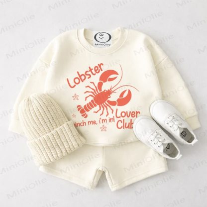 LOBSTER LOVER CLUB PINCH ME, I'M IN! Baby Cream White Sweatshirt and Shorts 2-piece Set - Cream White - 3-4T - image 1