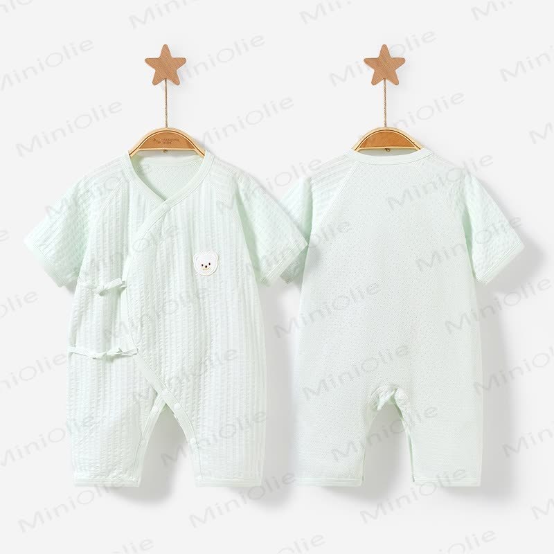 Baby Bear Pattern Solid Color Romper - Green - 9-12M - image 5