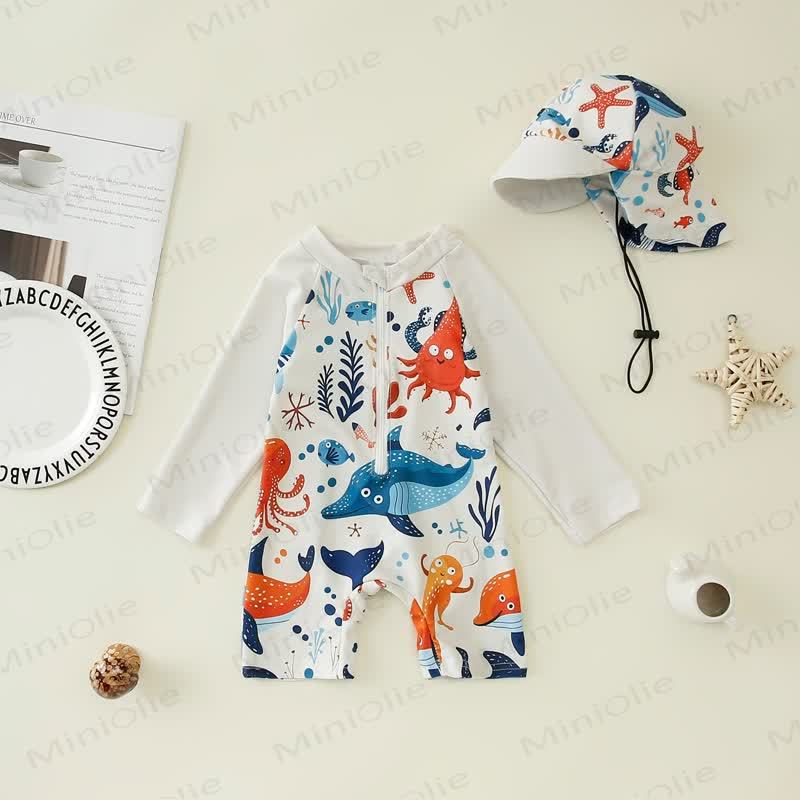 Baby Toddler Boy Dinosaur Shark Swimsuit with Hat - image 7