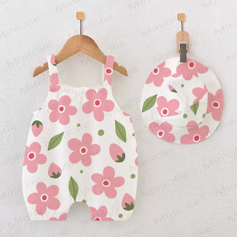 Baby Girl White Flower Romper with Hat - White - 18-24M - image 1