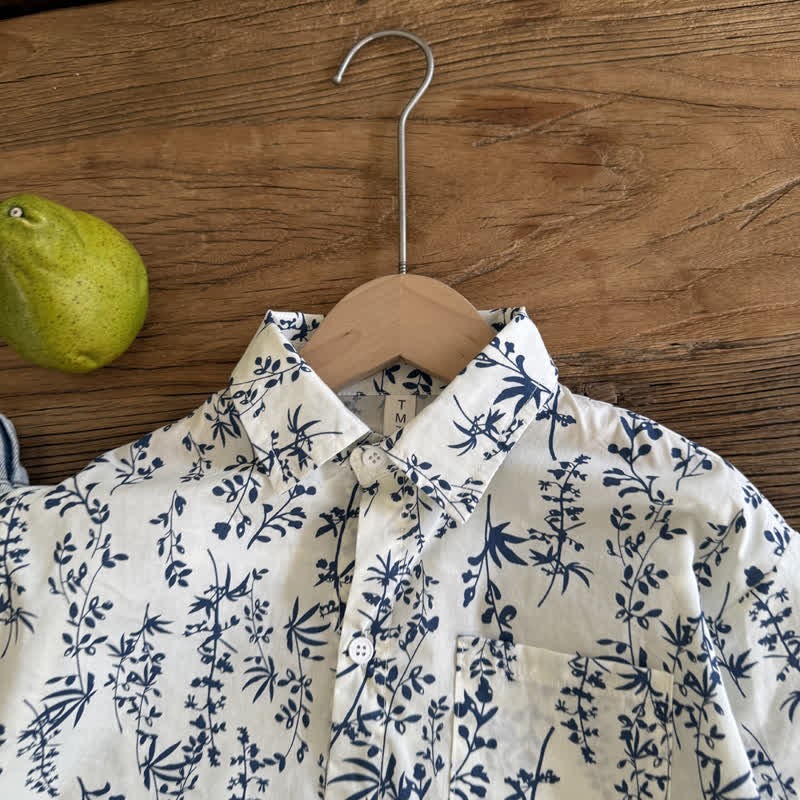 Kid Boy Floral Ink Painting Shirt Top - image 6