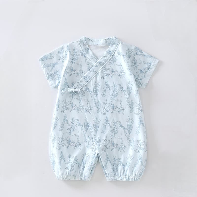 Baby Birds and Flowers Kimono Romper - Blue - 12-18M - image 4