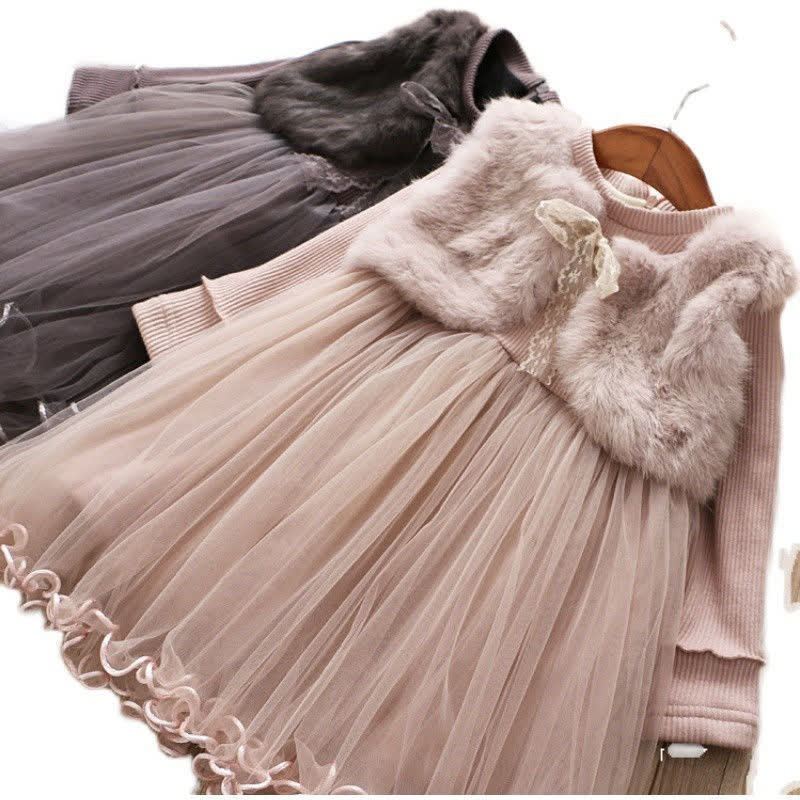 Toddler Girl Imitation Mink Fur Mesh Tutu Dress - image 2