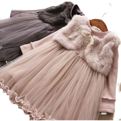 Toddler Girl Imitation Mink Fur Mesh Tutu Dress - image 2