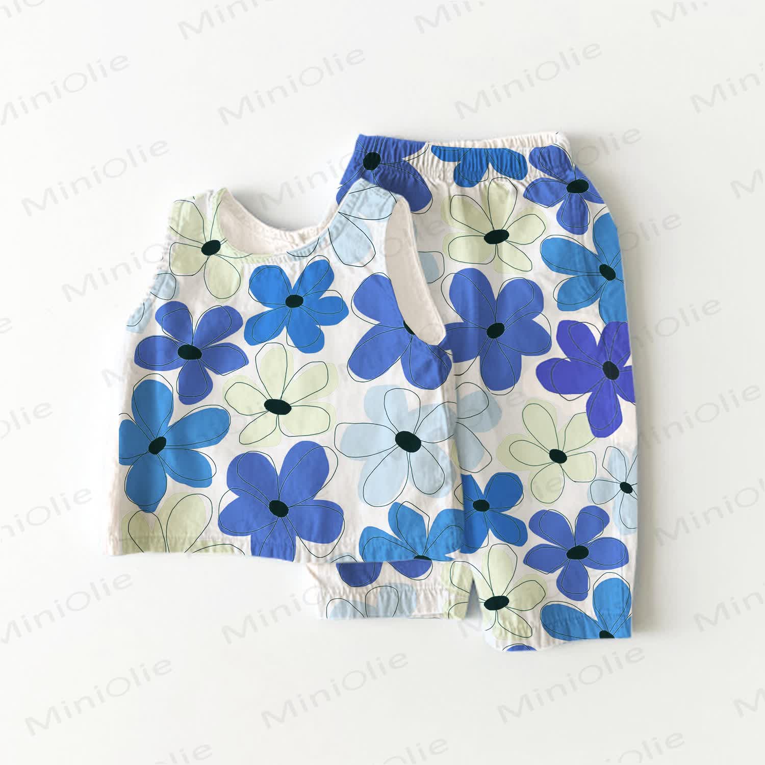 Baby Blue Flower Print 2-Piece Sleeveless Set - Beige - 3-4T - image 1
