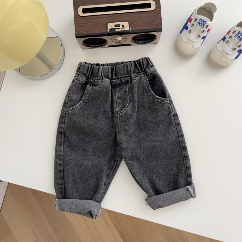 Baby Denim Solid Color Simple Pants - Black - 3-5T - image 15