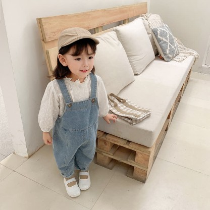 Toddler Solid Color Denim Blue Overalls - image 6