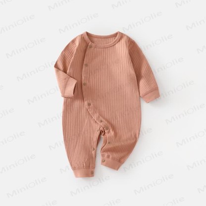 Baby Solid Color Ribbed Pajamas Romper - Orange - 18-24M - image 10