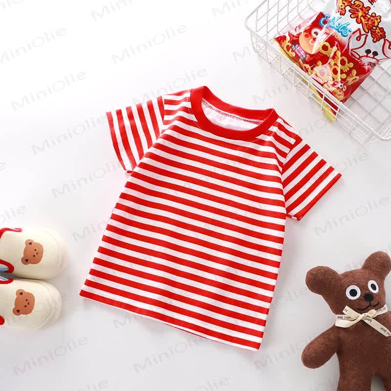 Kids Simple Striped Base Layer T-Shirt - Red - 10Y - image 4