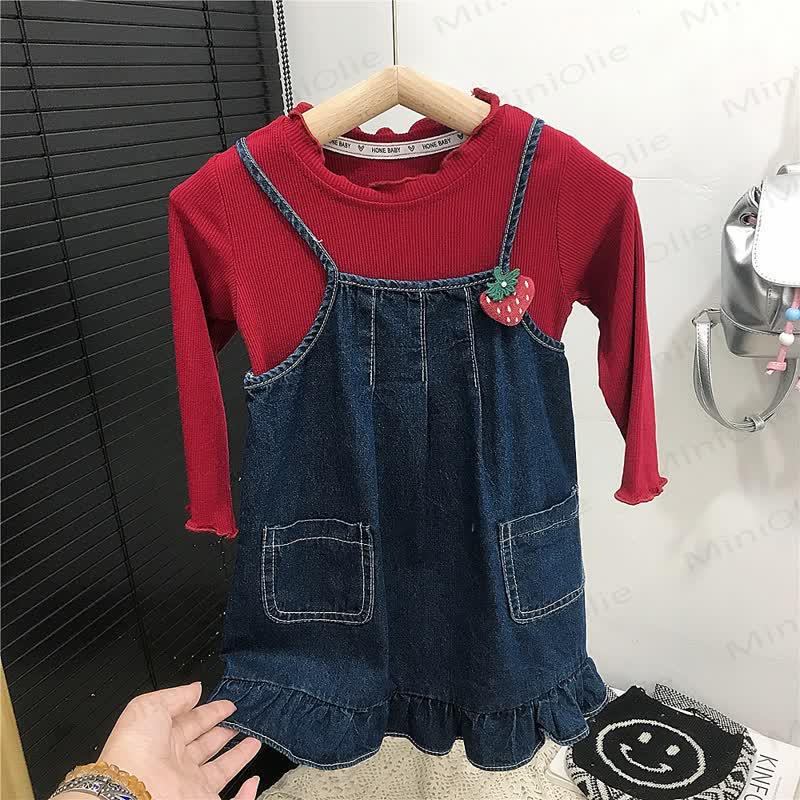 Toddler Kid Girl Denim Strawberry Dress - image 4
