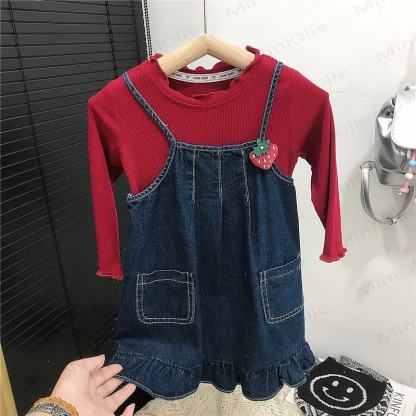 Toddler Kid Girl Denim Strawberry Dress - image 4