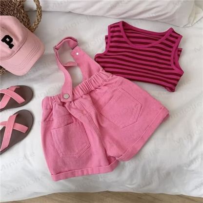 Toddler Girl Striped Denim Knitted Sleeveless Set - image 5