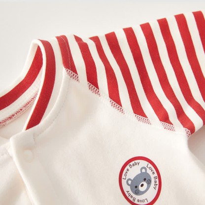 Baby Striped Sleeve Bear Badge Romper - image 3