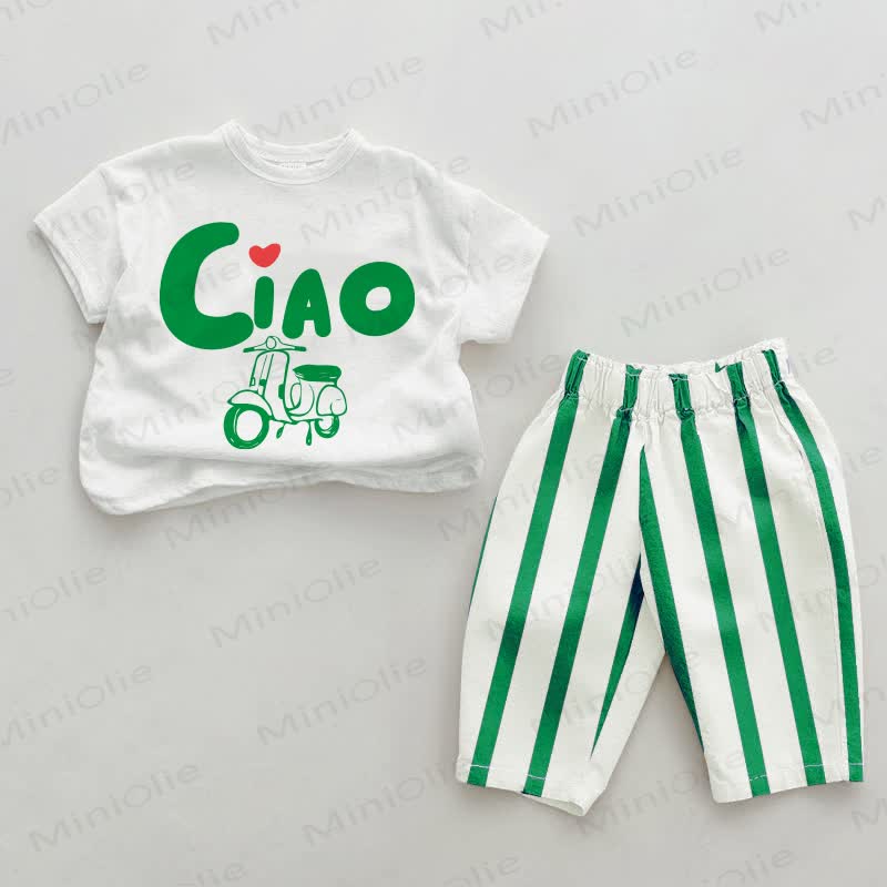 CIAO Baby Green Vertical Striped 2-piece Set - White&Green - 2-3T - image 1