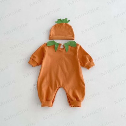 Baby Pumpkin Leaf Collar Halloween Romper and Hat - image 4