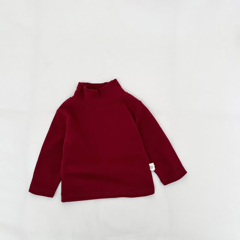  Baby Turtleneck Comfortable Solid Color T-shirt - Red - 3-5T - image 12