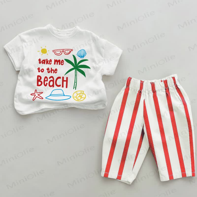 TAKE ME TO THE BEACH Baby Girl Red Vertical Striped 2-piece Set - White&Red - 2-3T - image 1