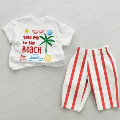 TAKE ME TO THE BEACH Baby Girl Red Vertical Striped 2-piece Set - White&Red - 2-3T - image 1
