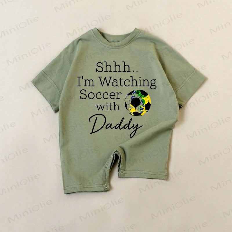 SHHH…I'M WATCHING SOCCER WITH DADDY Baby Green Romper - Green - 18-24M - image 1