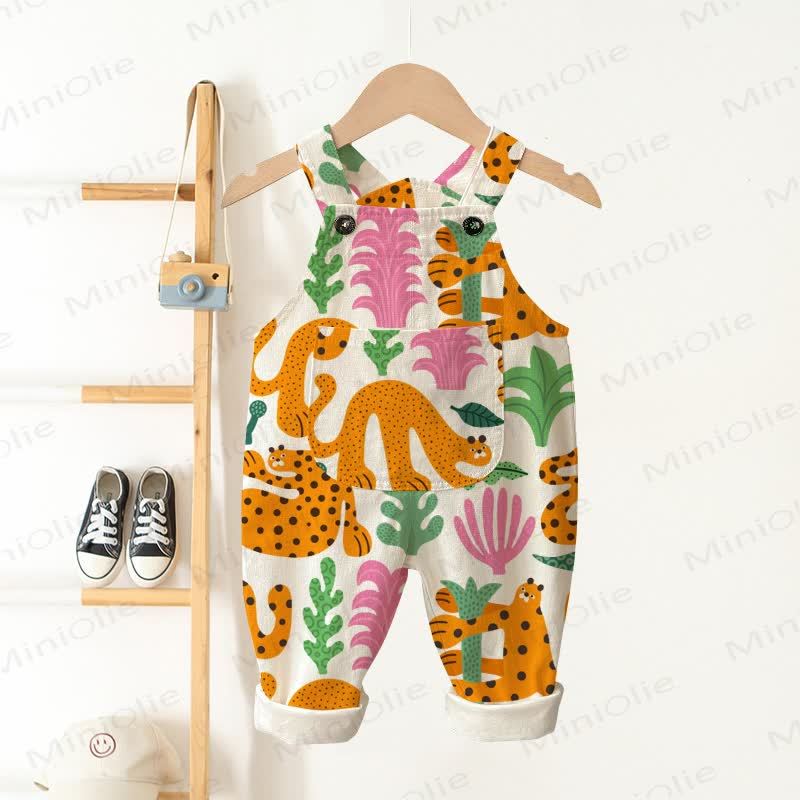 Baby Toddler Tropical Leopard Beige Pocket Overalls - Beige - 3-5T - image 1
