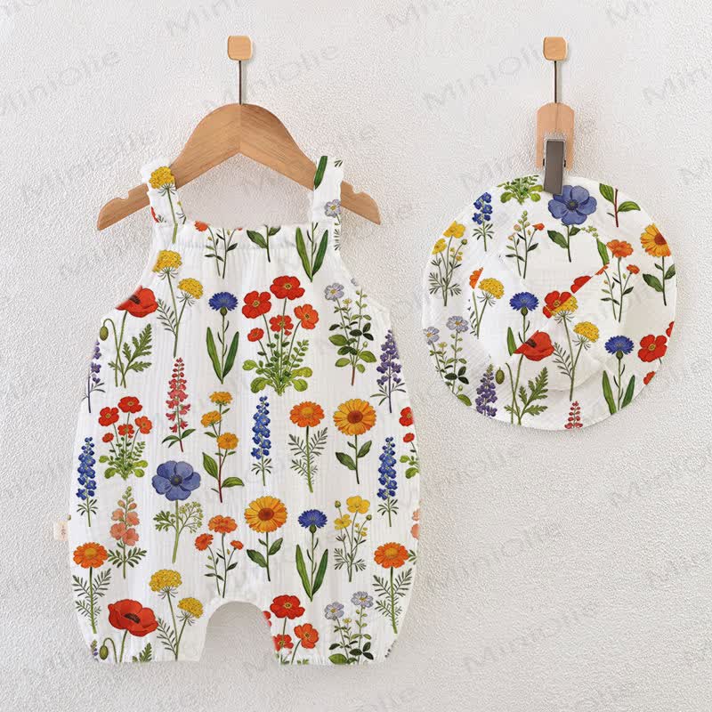 Baby Floral Print Jumpsuit with Hat - Pink - 18-24M - image 1