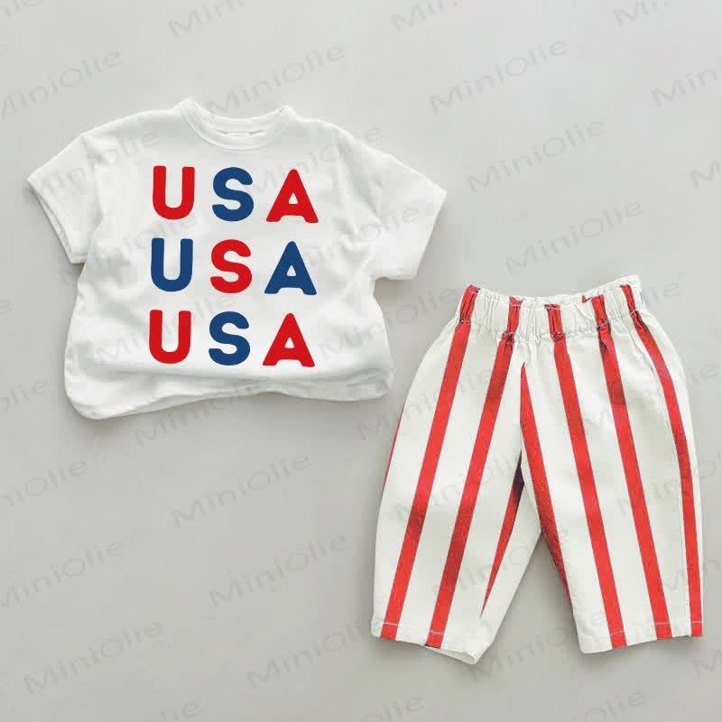 USA USA USA Baby Red Striped Pants 2-piece Set - White&Red - 2-3T - image 1