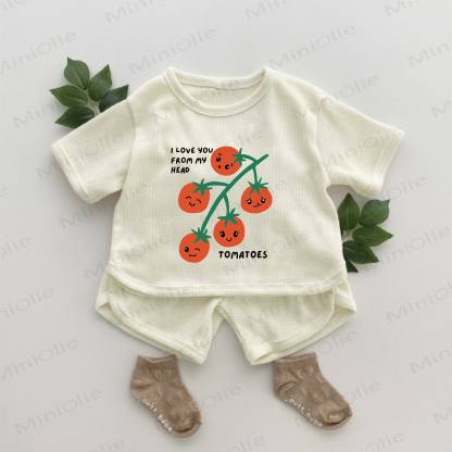 I LOVE YOU FROM MY HEAD TOMATOES Baby Tomato Print Waffle 2-piece Set - Apricot - 2-3T - image 1