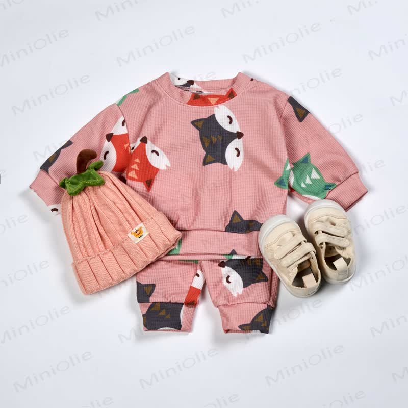 Baby Waffle Colored Cartoon Fox 2-piece Set - image 5
