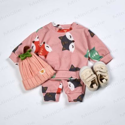 Baby Waffle Colored Cartoon Fox 2-piece Set - image 5