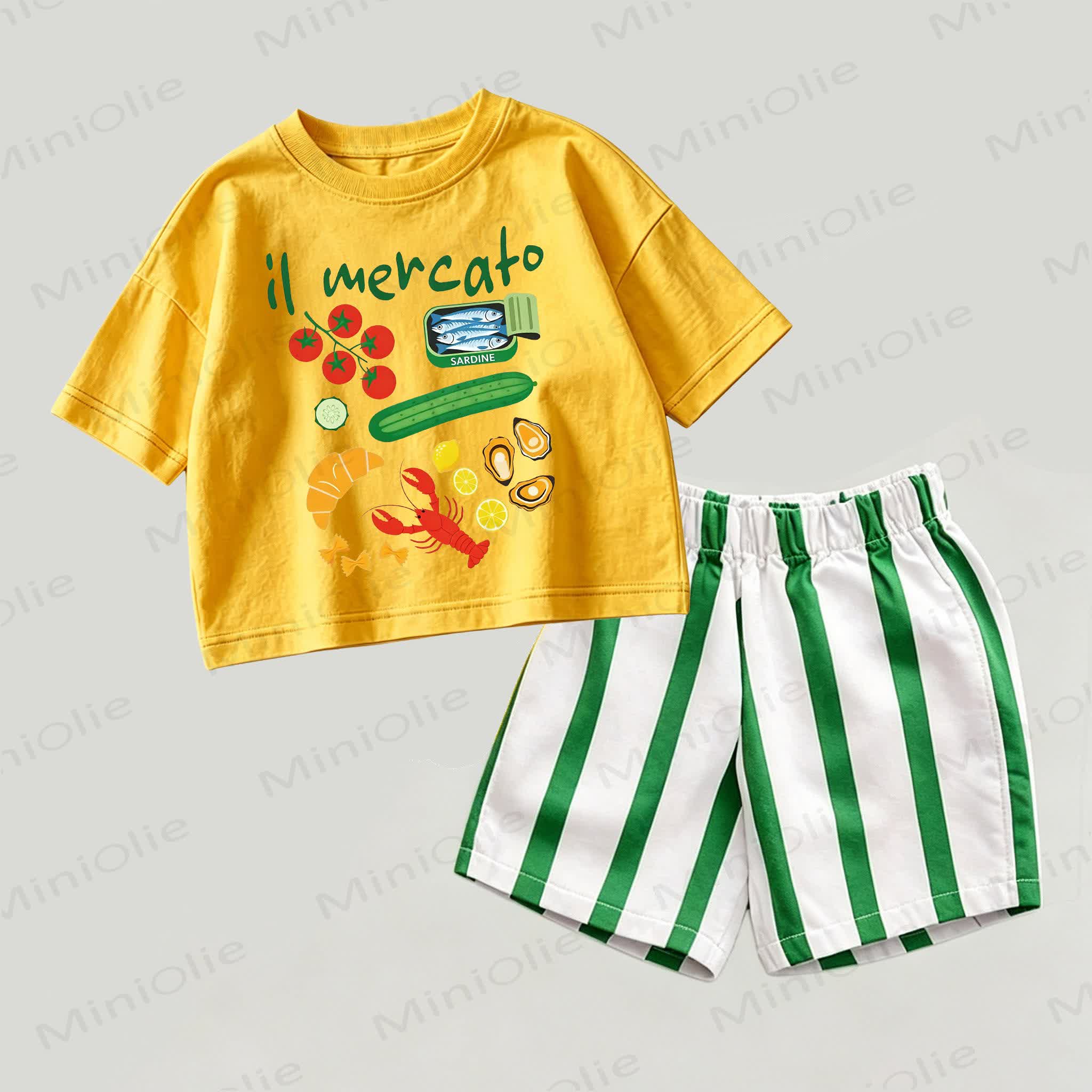 IL MERCATO Baby Yellow&Green Top and Striped Shorts 2-piece Set - Yellow&Green - 2-3T - image 1