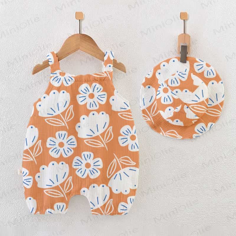 Baby Orange Flowers Print Romper with Hat - Orange - 18-24M - image 1