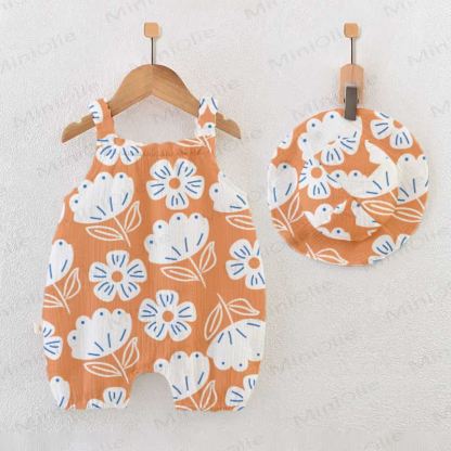 Baby Orange Flowers Print Romper with Hat - Orange - 18-24M - image 1