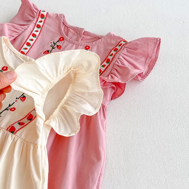 Toddler Embroidered Strawberry Ruffle Sleeves Dress - image 11