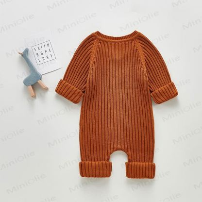Baby Unisex Solid Color Knitted Romper - image 3