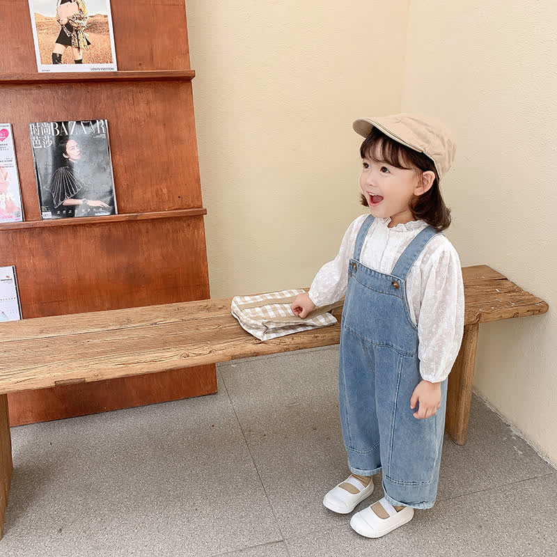 Toddler Solid Color Denim Blue Overalls - image 4