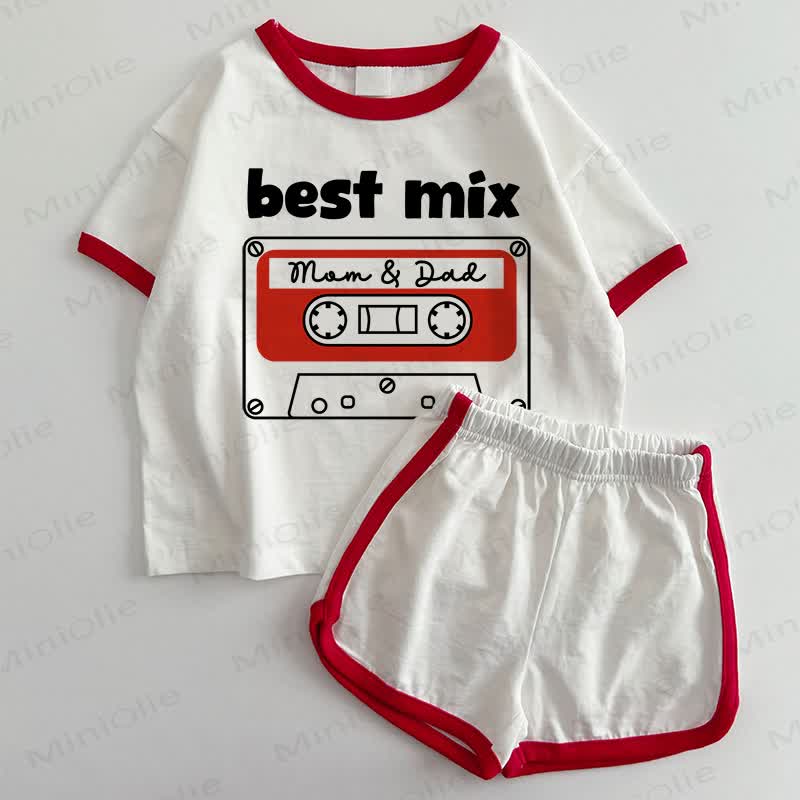 BEST MIX MOM & DAD Baby T-shirt and Shorts 2-Piece Set - White&Red - 3-5T - image 1