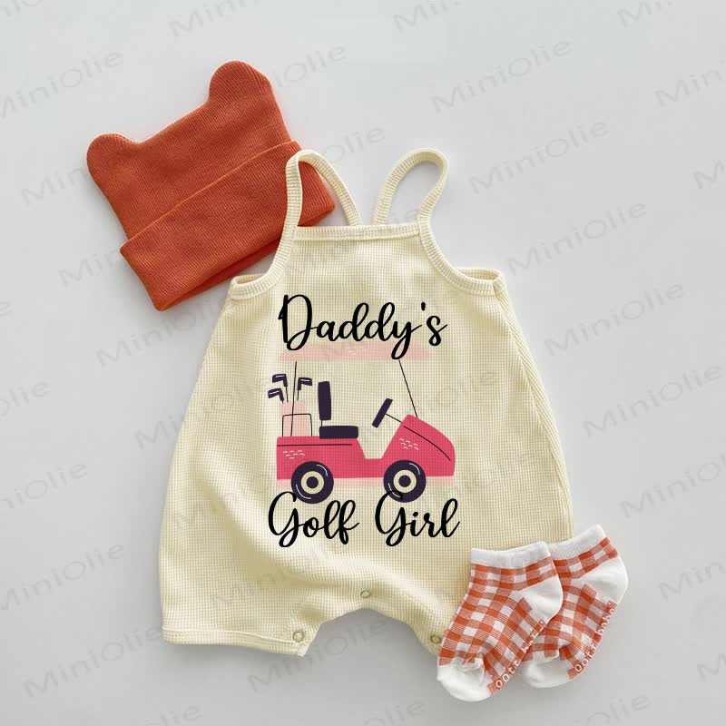 DADDY'S GOLF GIRL Baby Girl Waffle Suspenders Romper - Beige - 18-24M - image 1