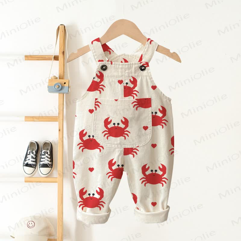 Baby Toddler Beige Crab Print Overalls - Beige - 3-5T - image 1