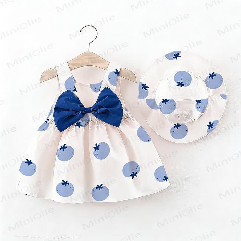 Baby Girl Blueberry Bow Dress with Hat - White - 2-3T - image 1