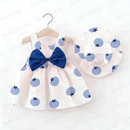 Baby Girl Blueberry Bow Dress with Hat - White - 2-3T - image 1