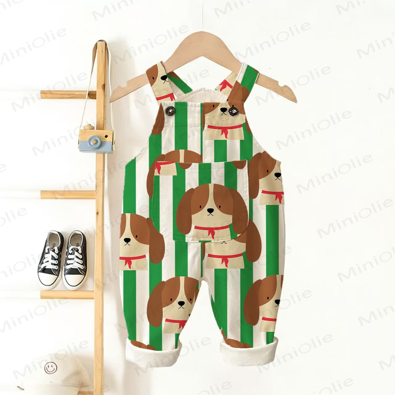 Baby Toddler Dog Print Stripes Overalls - White - 3-5T - image 1