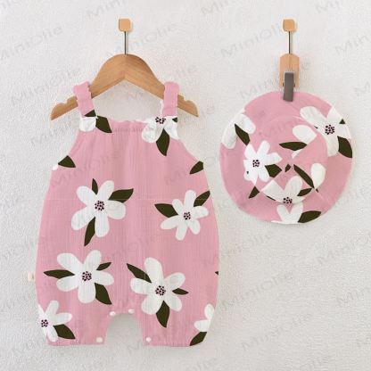 Baby White Flower Romper with Hat - Pink - 18-24M - image 1
