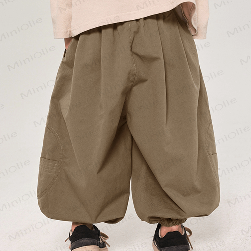 Toddler Plain Design Loose Jogger Pants - Khaki - 10Y - image 6