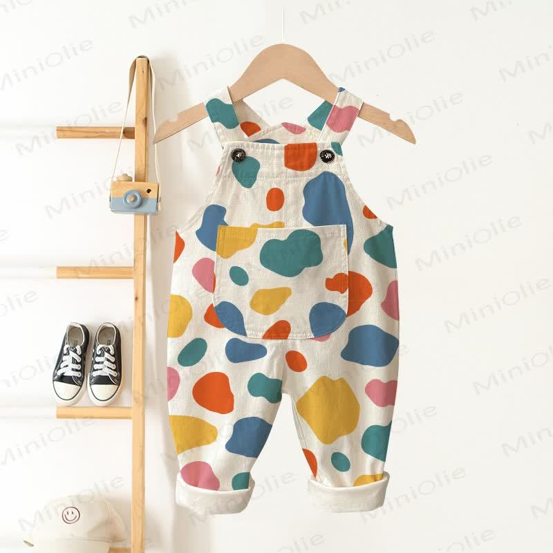 Baby Toddler Colorful Dots Beige Pocket Overalls - Beige - 3-5T - image 1
