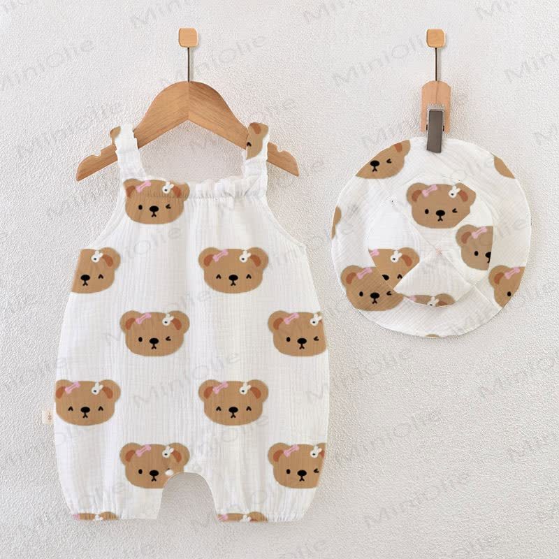 Baby Bear Print White Jumpsuit with Hat - White - 18-24M - image 1
