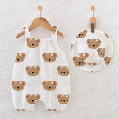 Baby Bear Print White Jumpsuit with Hat - White - 18-24M - image 1