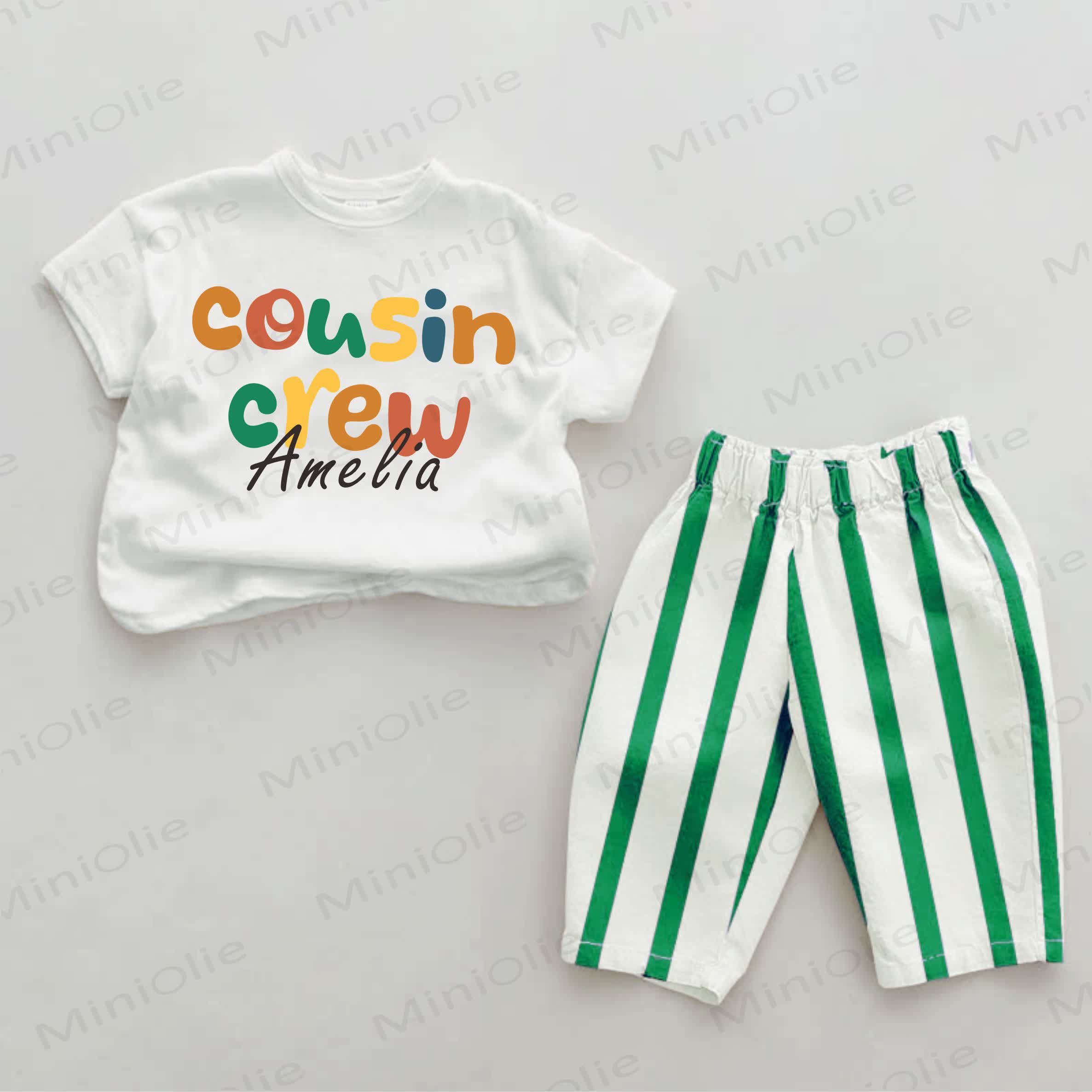 Custom Name COUSIN CREW Baby Green Striped 2-piece Set - image 1