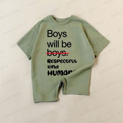 BOYS WILL BE BOYS. RESPECTFUL KIND HUMANS Baby Green Romper - Green - 18-24M - image 1